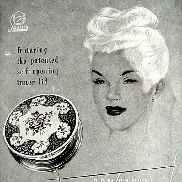 Stratton Compact in Gold w/ White Enamel & Lavender Rose / Vintage 50s England - Picture 9 of 9